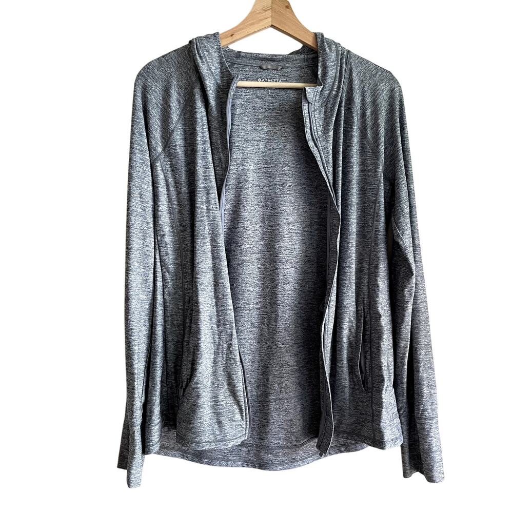 Athleta full zip heathered‎ gray sweater workout pockets women's S nylon hooded